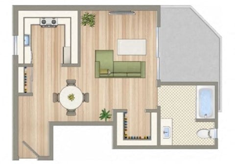 Floor plan for studio, 1 bath, 512 sqft